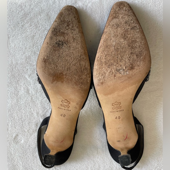 Manolo Blahnik Satin Crystal Embellished Sling Back - Picture 5 of 16